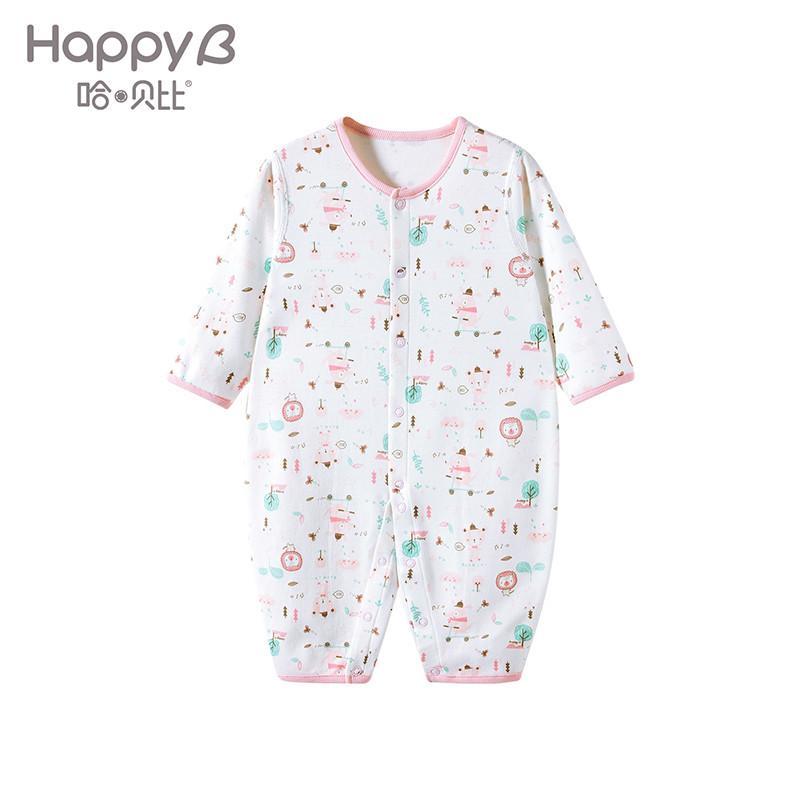 哈贝比（happyB）婴儿春装连体衣新生儿纯棉衣服宝宝长袖爬爬服打底男女哈衣爬服 3-18个月哈衣