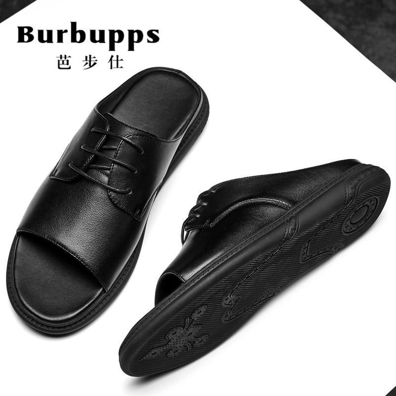芭步仕burbupps拖鞋男夏季时尚头层牛皮凉鞋男真皮沙滩鞋男士外穿人字