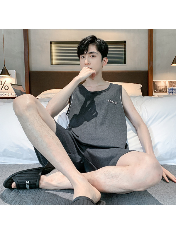 睡衣男夏季棉质背心短裤薄款无袖男士大码可外穿青少年家居服套装 HD8805 男2XL