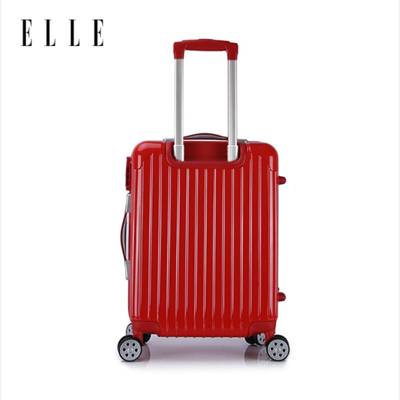 ELLE（她）红色时尚万向轮旅行拉杆箱20寸+时尚彩条帆布单肩包钱夹两件套