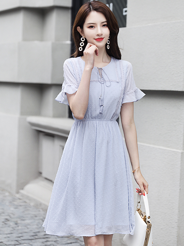 丝柏舍2020夏装女纯色韩版气质休闲收腰简约连衣裙s82r1588l