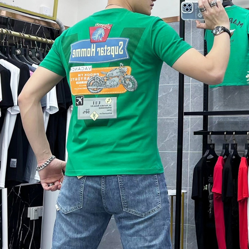 短袖T恤男夏季修身欧洲站圆领男士欧货刺绣修身半袖丝光棉上衣潮i
