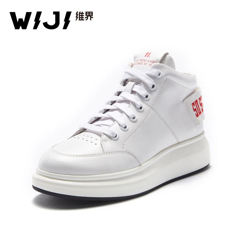 WIJI女鞋2017冬季牛皮时尚新款高帮板鞋潮流个性平底系带高帮鞋潮图片