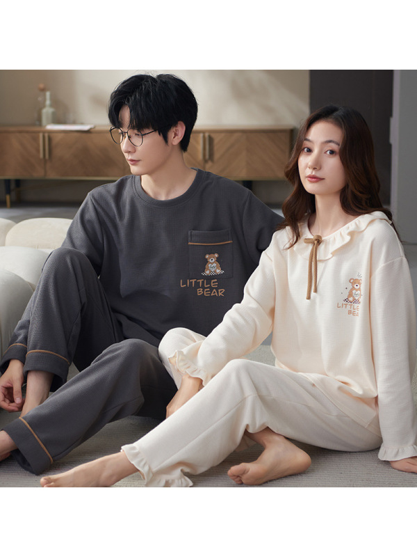 2025年秋冬季情侣睡衣女长袖长裤棉质家居服韩版男士套装可外穿