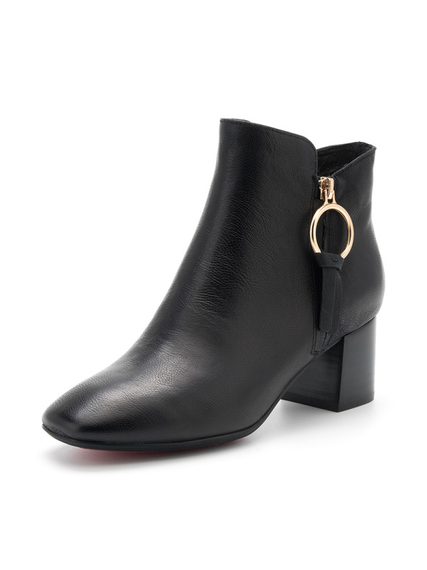 ST&SAT/星期六旗下专柜同款牛皮革金属环扣圆头高跟粗跟时尚短靴女FB74116012