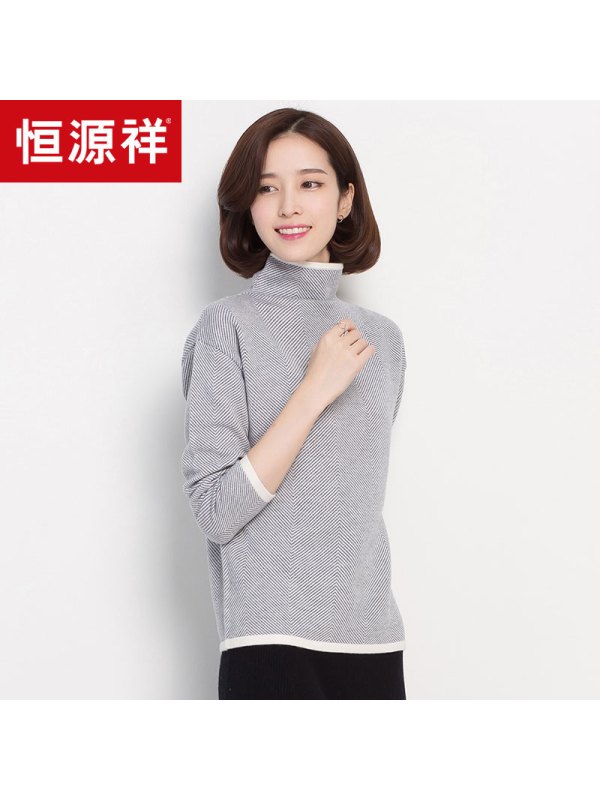 恒源祥纯羊毛衫女套头高领针织衫秋冬新款羊毛时尚打底衫毛衣