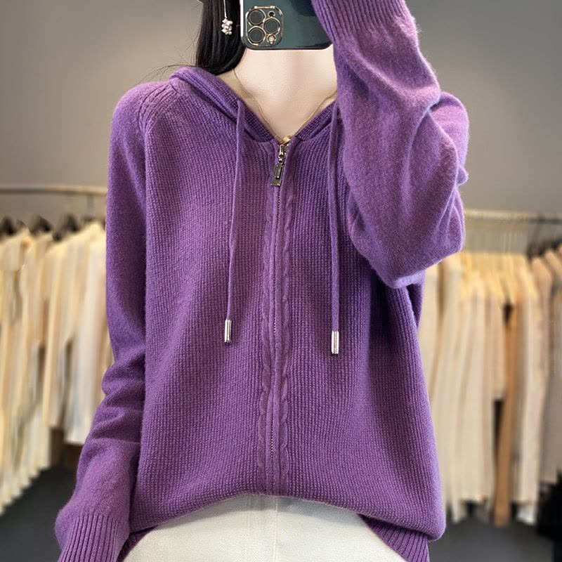 韩版女装安迪绒帽衫双拉链连帽毛衣秋冬新款外套针织衫开衫图片