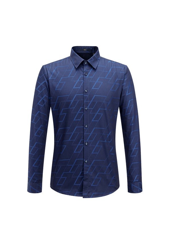 HLA海澜之家几何线条提花长袖衬衫2018冬季舒适时尚衬衫男HNEAD4E242A