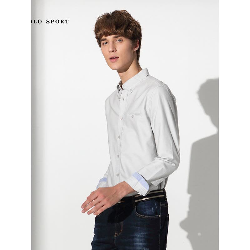 polo sport 长袖衬衫男秋冬季时尚休闲新品舒适柔软衬衫男 浅灰色图片