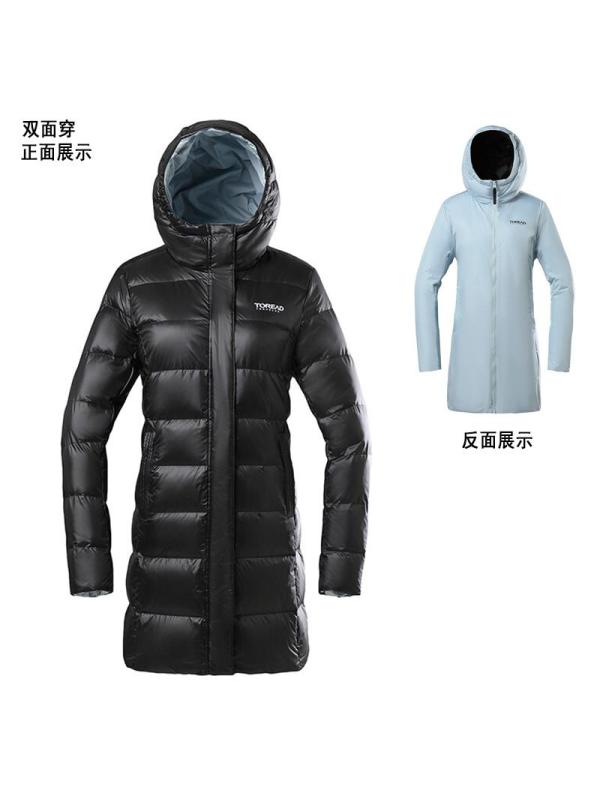 探路者toread户外运动羽绒服户外女式中长款羽绒外套保暖白鹅绒双面穿