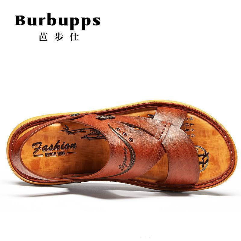 Burbupps法国芭步仕2019春夏新款牛皮凉鞋男士沙滩鞋男式凉拖男鞋透气休闲鞋男潮