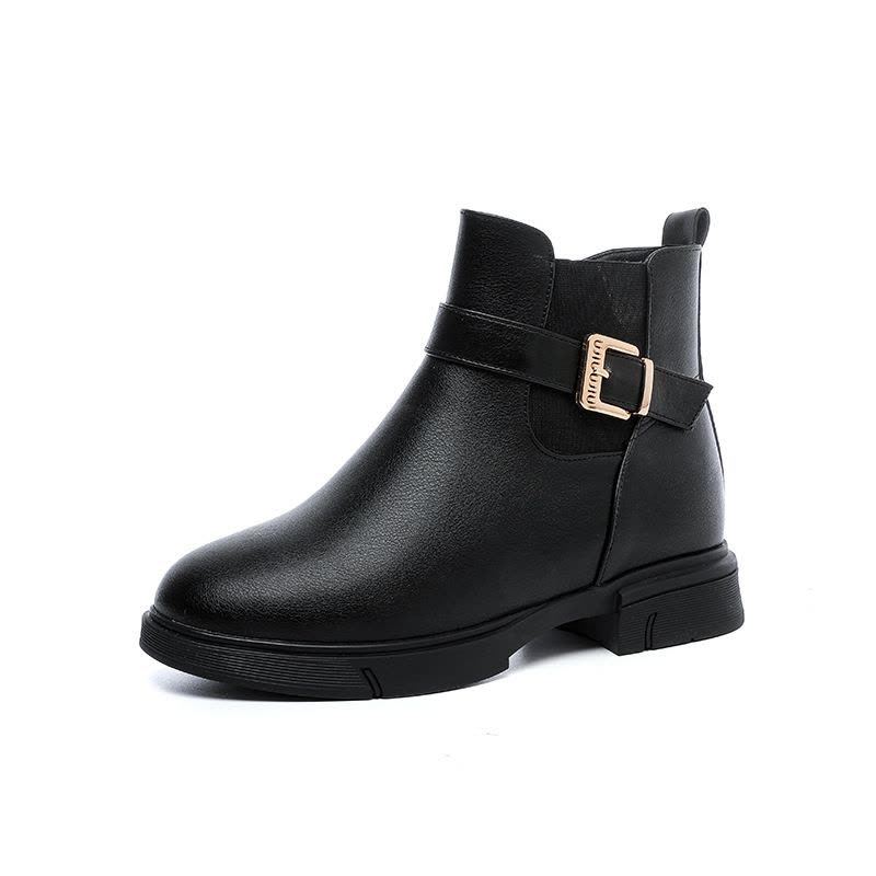 短靴女秋冬季新款加绒切尔西女靴舒适粗跟靴子低跟百搭女士皮靴子图片