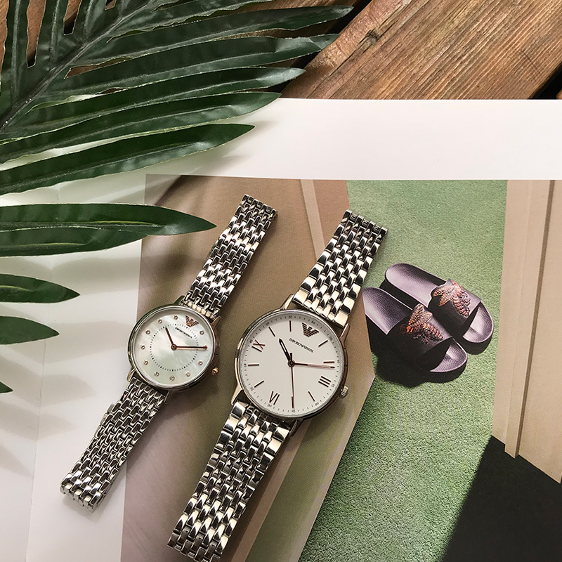阿玛尼(EMPORIO.ARMANI)手表男女士钢制表带防水商务情侣石英表AR80014