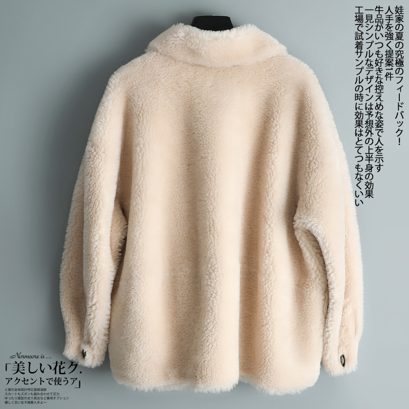兰奥秋冬新款海宁羊毛大颗粒皮草方领落肩袖单排扣大衣外套女
