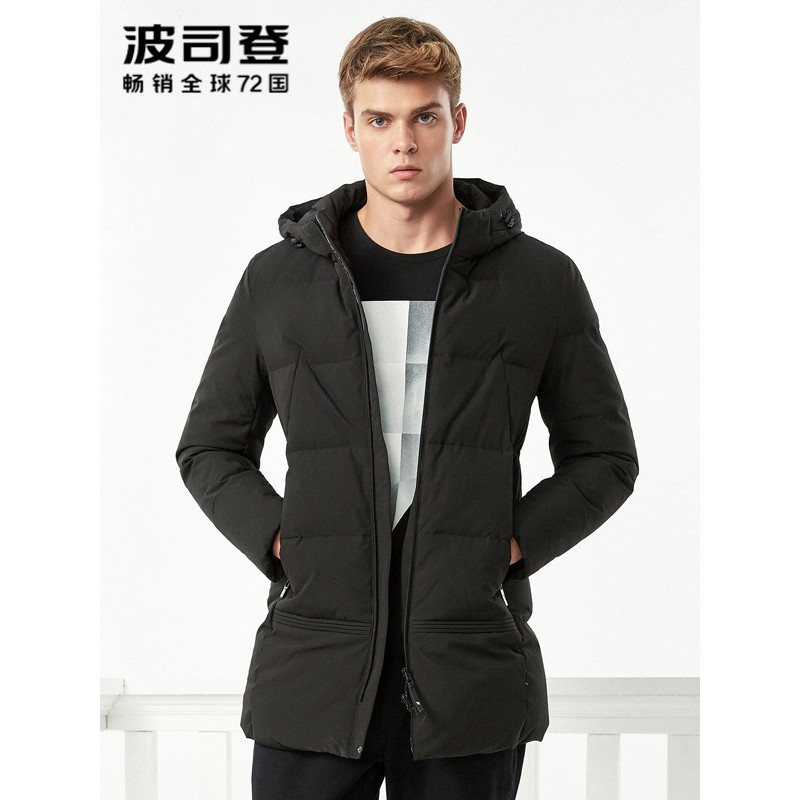 波司登bosideng男士冬季常规中长款连帽时尚保暖外套羽绒服男b70