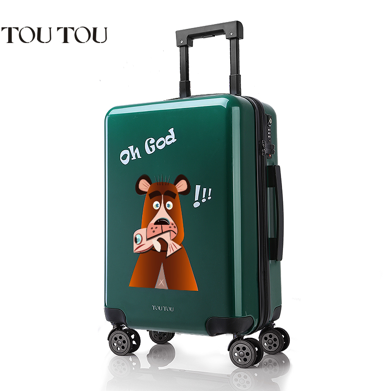 TOUTOU行李箱女20寸24寸可爱个性登机旅行箱万向轮拉杆箱密码箱子 绿色