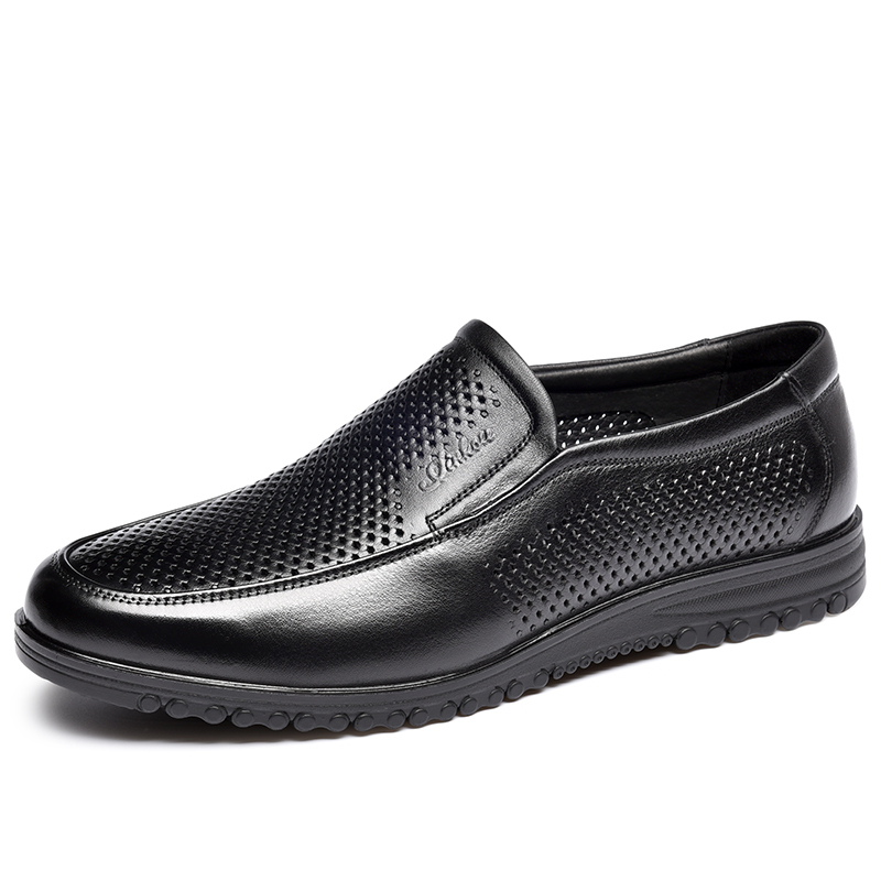 金猴(jinhou)男士凉皮鞋 镂空商务洞洞鞋 q35018 黑色 39码