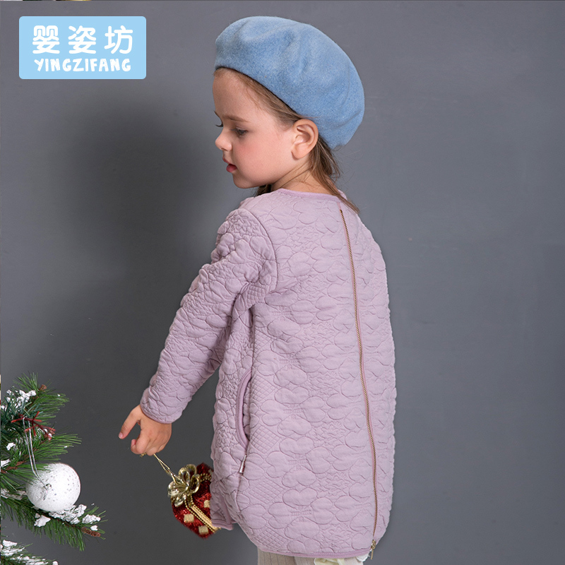 婴姿坊女童连衣裙可爱圆领双层花边长袖上衣时尚背面拉链