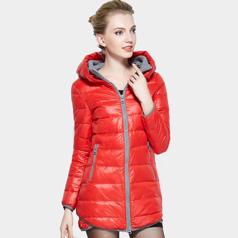 yaloo/雅鹿羽绒服女中长款潮 韩版修身连帽冬装外套 保暖羽绒衣