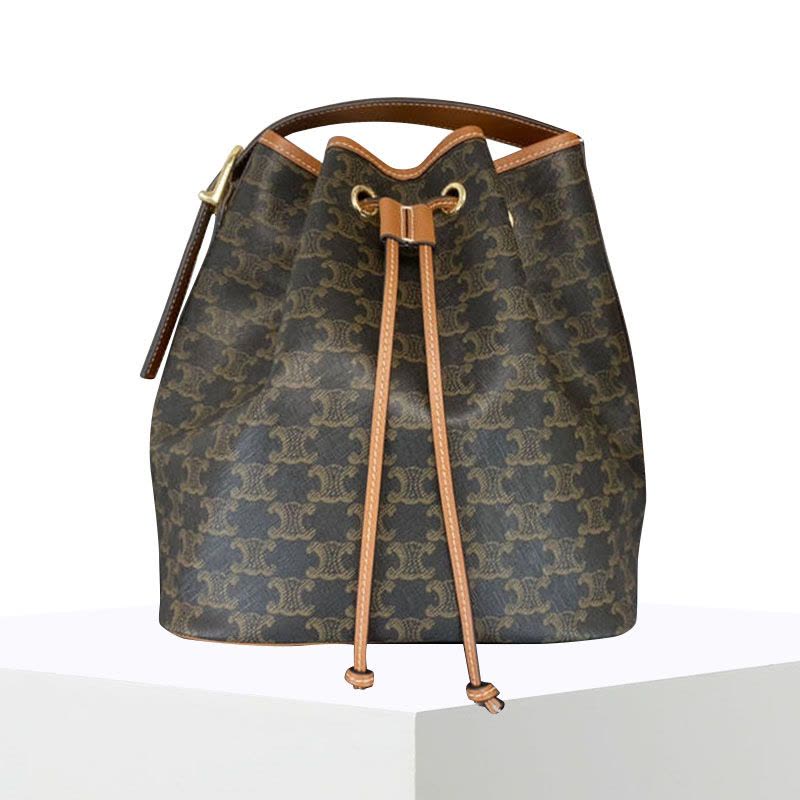 【预定】CELINE Triomphe帆布中号抽绳包 涂层帆布/牛皮革 24*27*19CM图片