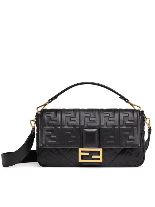芬迪FENDI BAGUETTE 法棍包大号 FF标识FF压纹8BR771金扣 女士单肩斜挎包