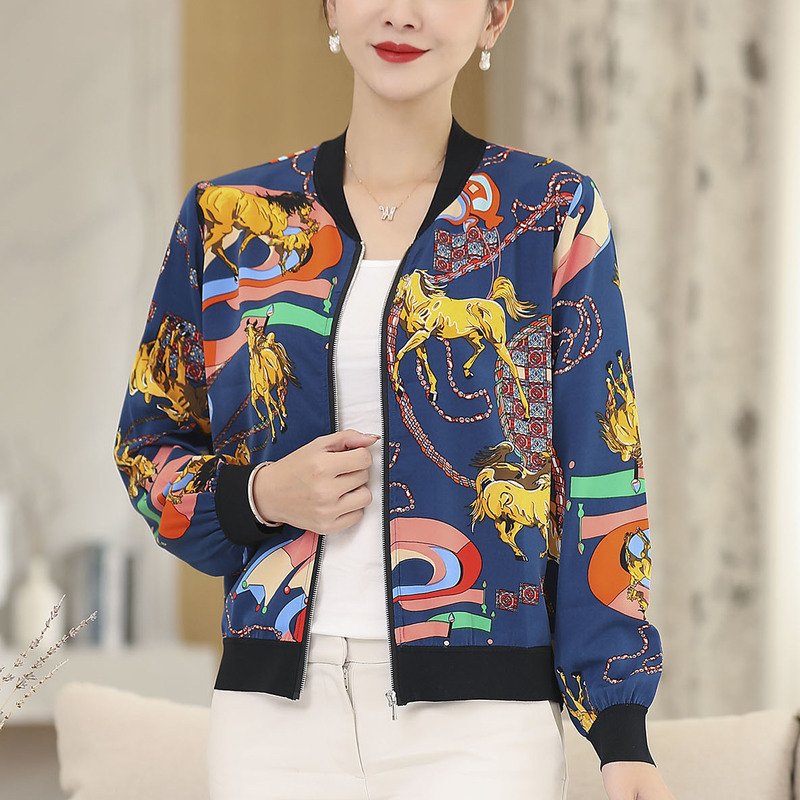 恒源祥夏季小外套女薄2020新款外搭印花防晒衣妈妈装夹克开衫