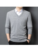 加厚纯羊毛420克鸡心领V领羊毛衫男冬季新款保暖打底男士毛衣