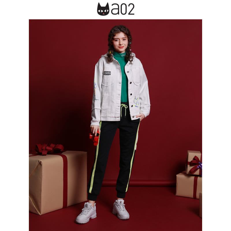 a02新款2020潮流撞色织带绑带宽松显瘦运动休闲裤女DTV1A0341PN图片