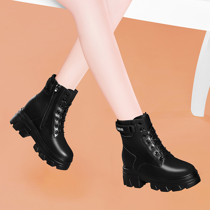 莱卡金顿laikajindun牛皮秋冬加绒厚底棉鞋保暖中筒靴子女鞋马丁靴