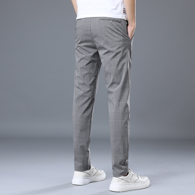 ceba高端格子西裤男舒适亲肤直筒休闲裤夏天松紧弹力修身轻商务长裤子