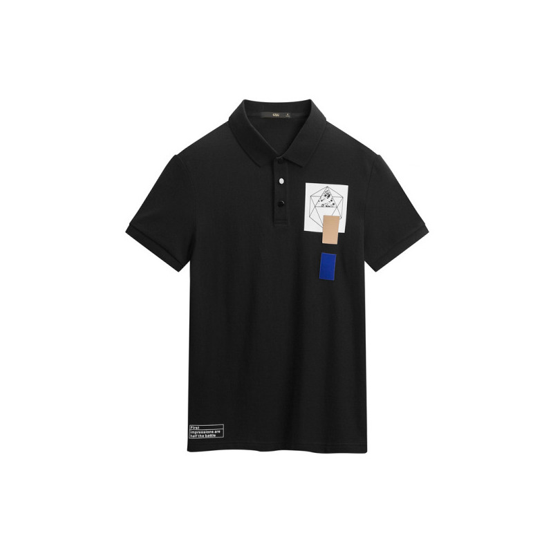 GXGPOLO衫男装 春夏季男士时尚都市黑色短袖T恤衫翻领POLO衫