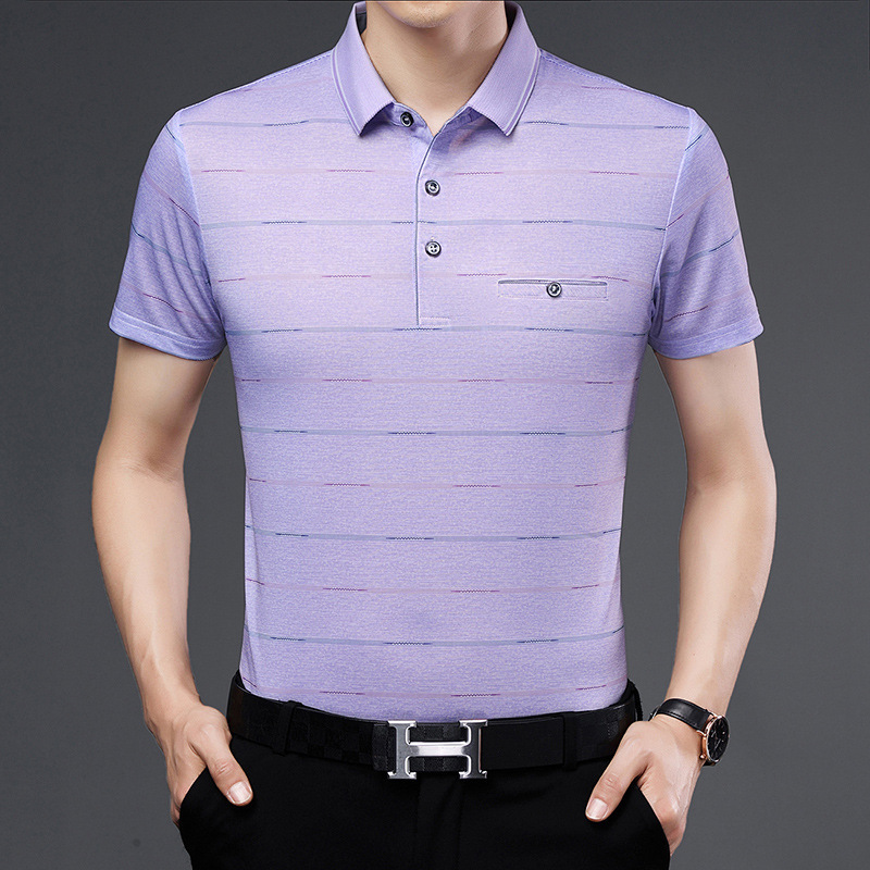 夏季冰丝短袖t恤男士中老年牛奶丝半袖有口袋爸爸男装时尚上衣服