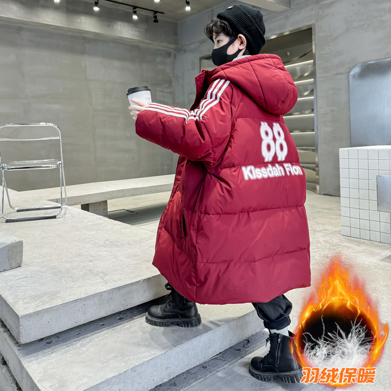 男童羽绒服冬装新款男孩中长款大童冬季加厚白鸭绒外套潮