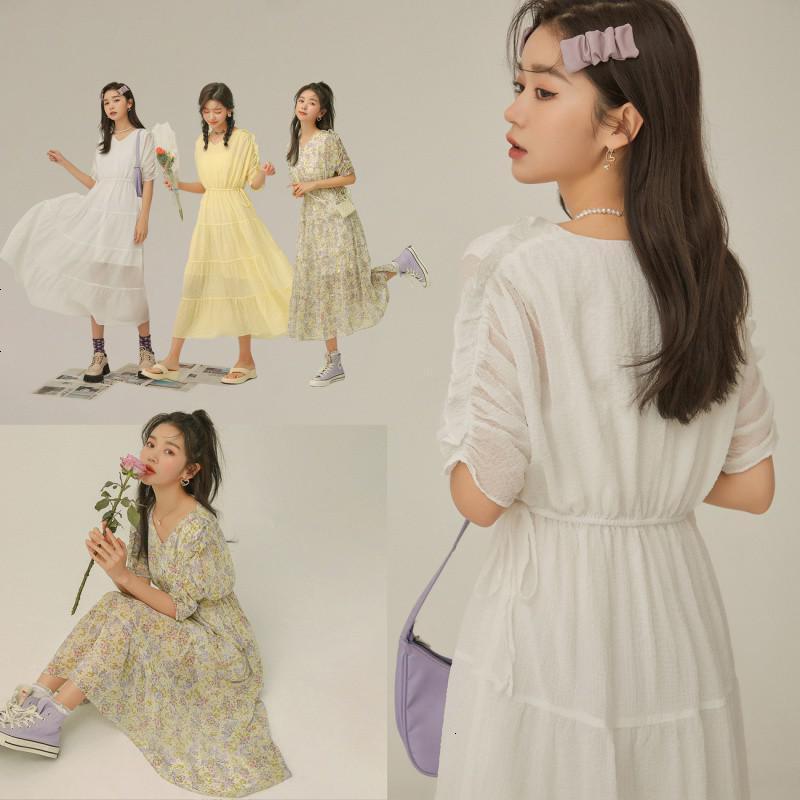 OtherMix大摆仙女裙2021年夏季新款韩版套头泡泡袖松紧腰连衣裙子