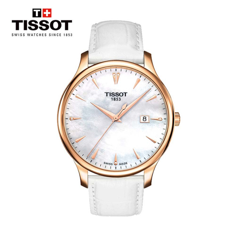 天梭(TISSOT)瑞士手表 俊雅系列皮带贝母表盘中性石英表T063.610.36.116.00 礼物