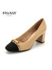 St&Sat/星期六春新商场同款方头粗高跟拼接女单鞋SS81111246