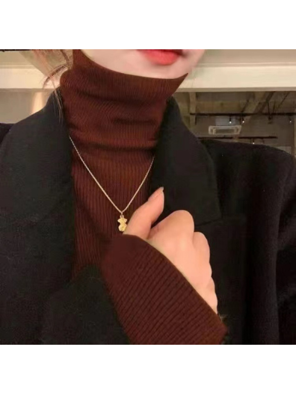 秋装新款女克莱因蓝堆堆领针织衫打底衫高领毛衣紧身修身内搭上衣