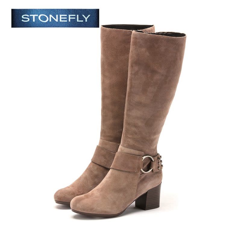 斯通富来STONEFLY冬季牛皮革皮带扣高跟休闲长靴女鞋SD44117074图片