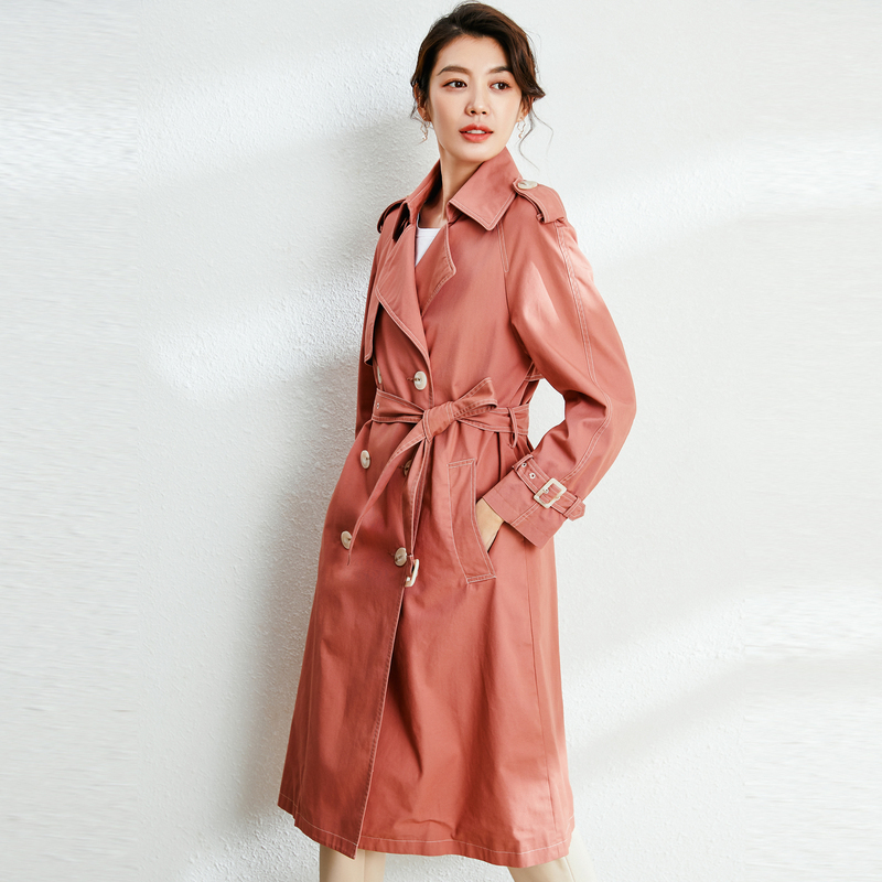 恒源祥2020春秋新款风衣女中长款收腰修身外套英伦风大衣明线外衣