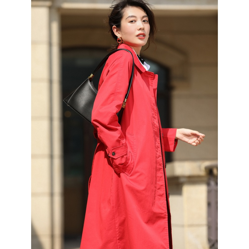恒源祥单排扣复古风衣女2020早春复古中长款外套过膝大衣