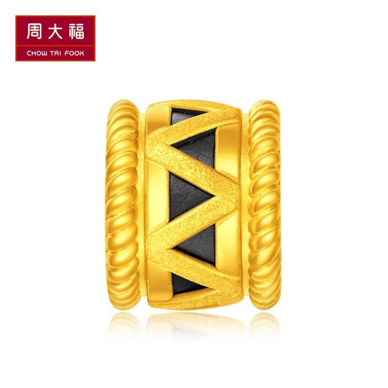 周大福电黑时尚男士转运珠足金黄金坠 默认尺寸