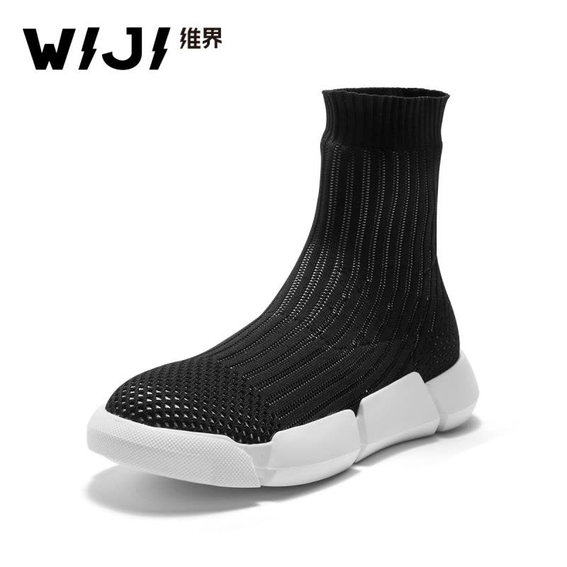 WIJI2018新款春夏平底毛线厚底百搭短靴女士韩版时尚马丁靴袜子鞋图片