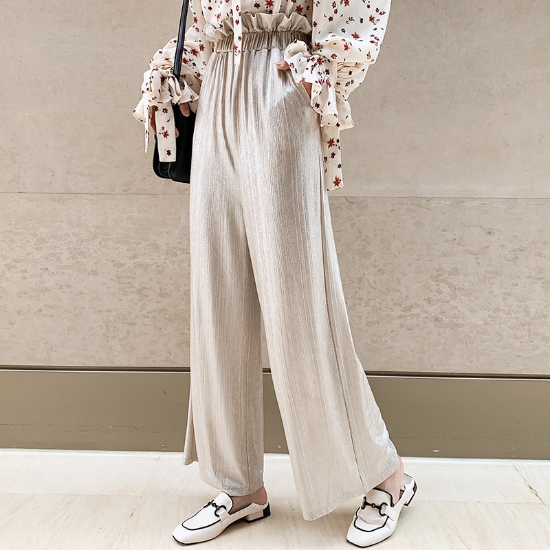 No1dara2019春秋新款松紧腰垂感阔腿裤女白色宽松微喇休闲裤显瘦直筒裤潮