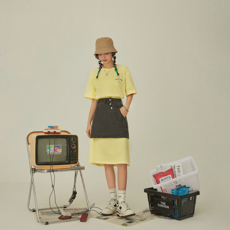 OtherMix设计感字母连衣裙2021年夏季新款套头宽松女短袖T恤裙子
