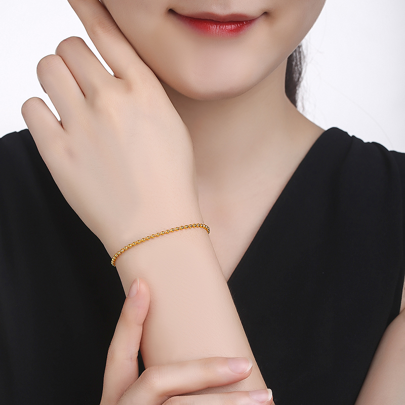 IDEAL爱迪尔简约百搭大方简洁黄金足金光珠路路通女性手链S型搭扣送礼HJ103 约4.1-4.2g