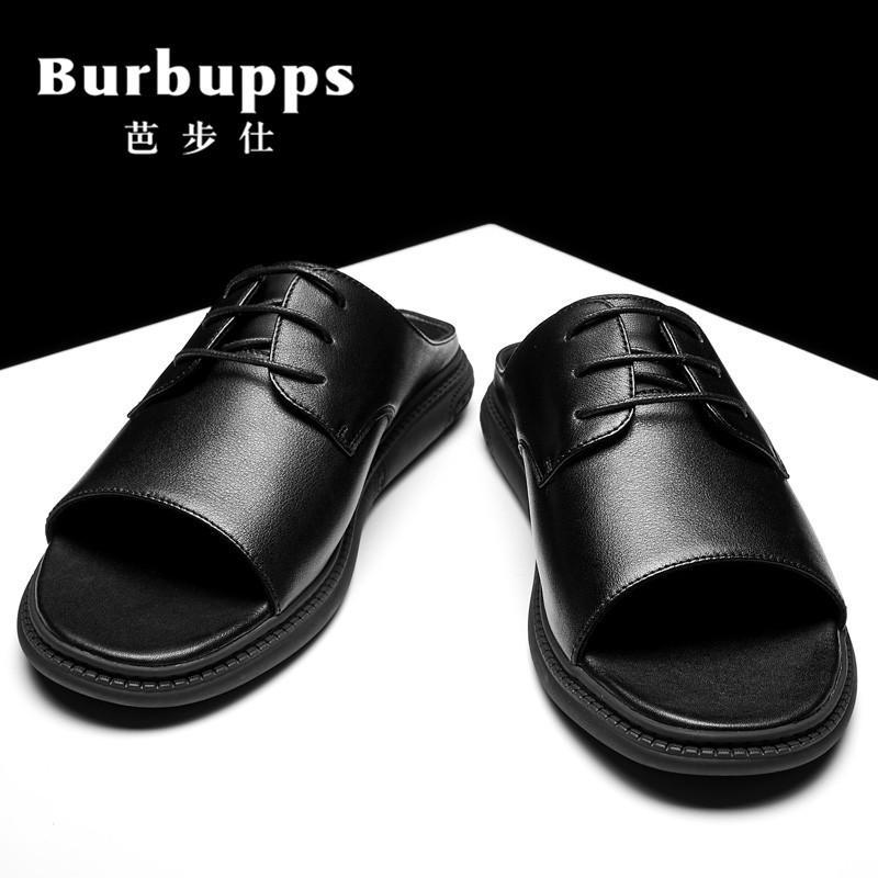芭步仕burbupps拖鞋男夏季时尚头层牛皮凉鞋男真皮沙滩鞋男士外穿人字