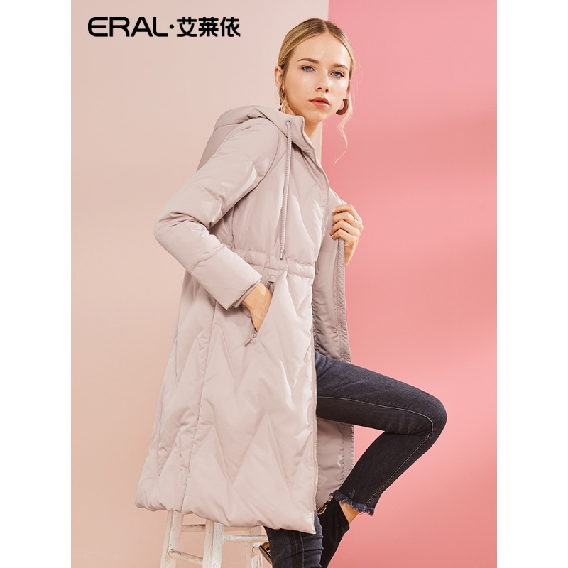 ERAL/艾莱依O2O羽绒服女中长款2018冬新款韩版收腰外套