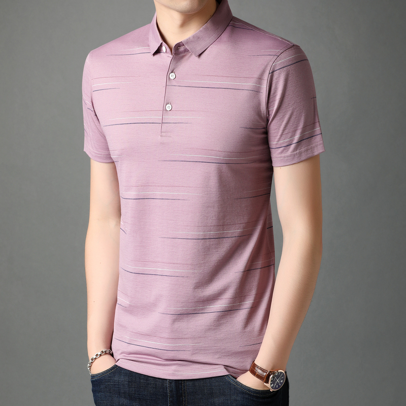 恒源祥男装短袖t恤商务休闲条纹体恤衫中年时尚透气polo夏装撞色