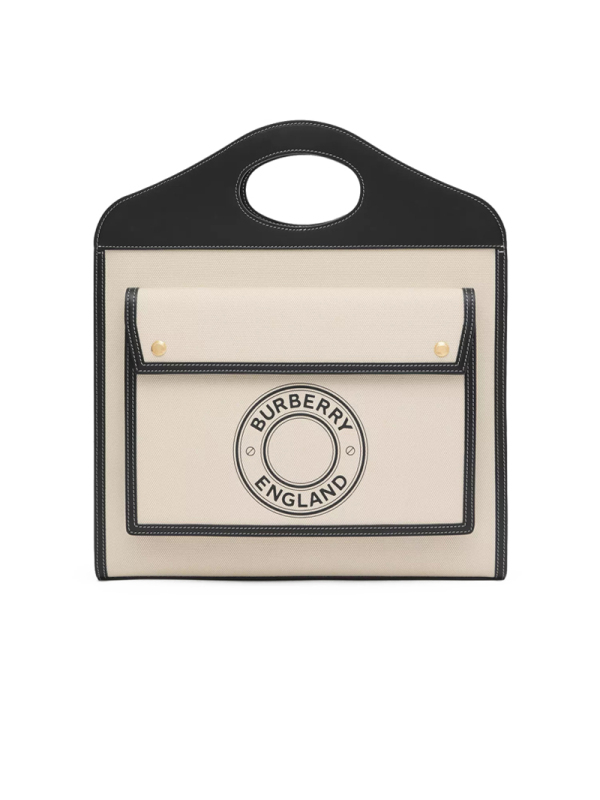 【预售4周左右发货】BURBERRY/博柏利 中号徽标图案帆布拼皮革口袋包