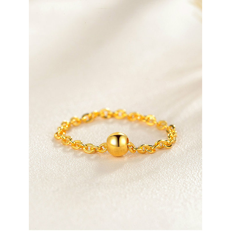 黄金戒指女款 迷你足金999金线戒小金珠尾戒活动光珠o字链戒指手饰